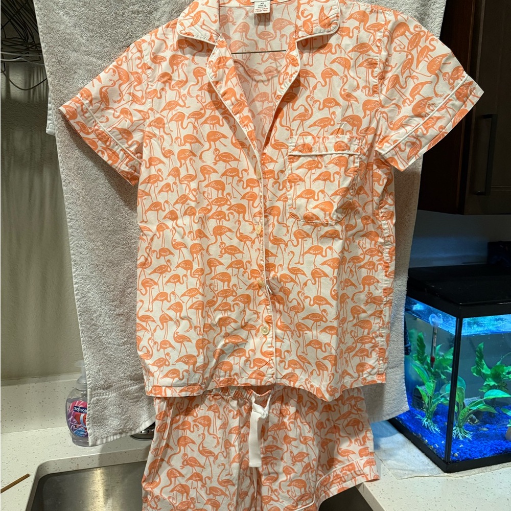 Flamingo print J. Crew short/short sleeve cotton XS PJ set
